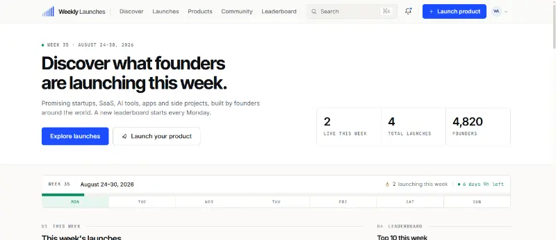 Weekly Launches preview