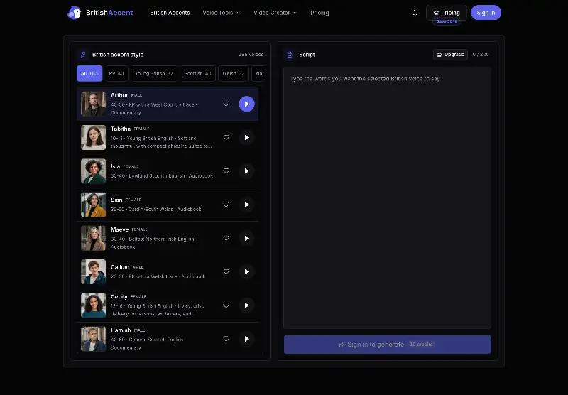 British Accent Generator preview