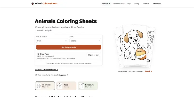 AnimalsColoringSheets preview