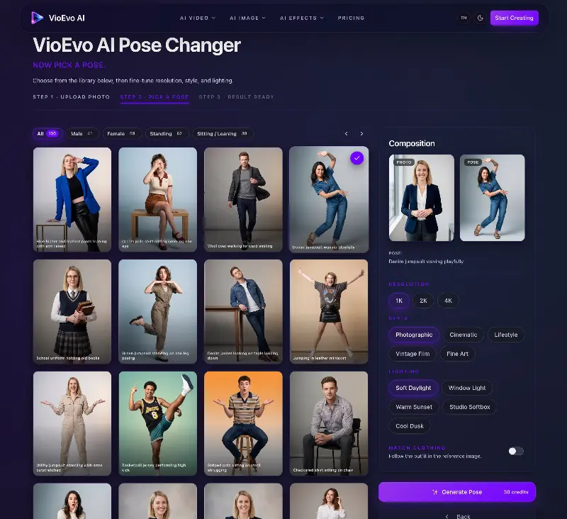 VioEvo AI Pose Generator preview
