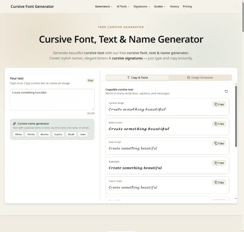 Cursive Font Generator preview