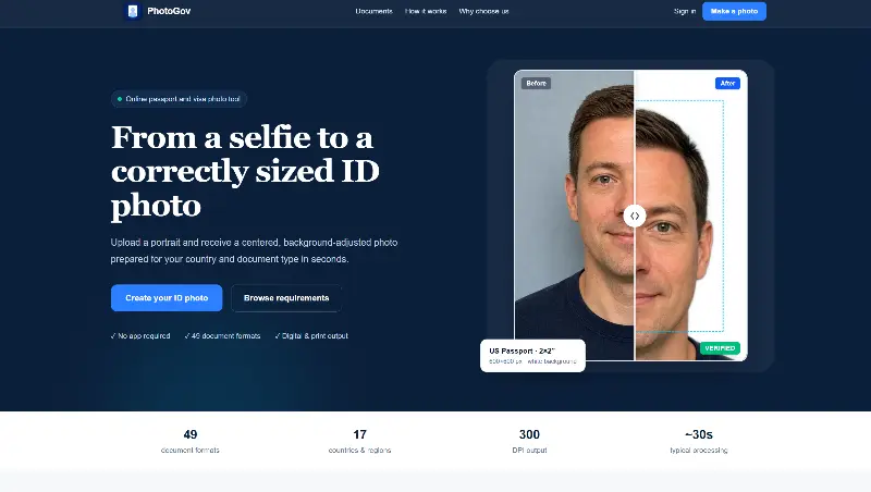 From a selfie to a correctly sized ID photo preview
