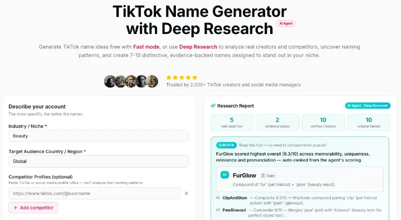 TikTok Name Generator Agent preview