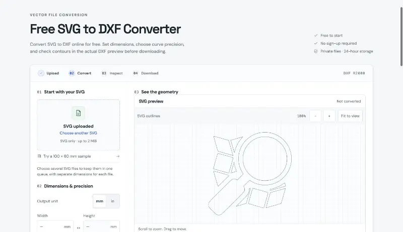 SVG to DXF preview