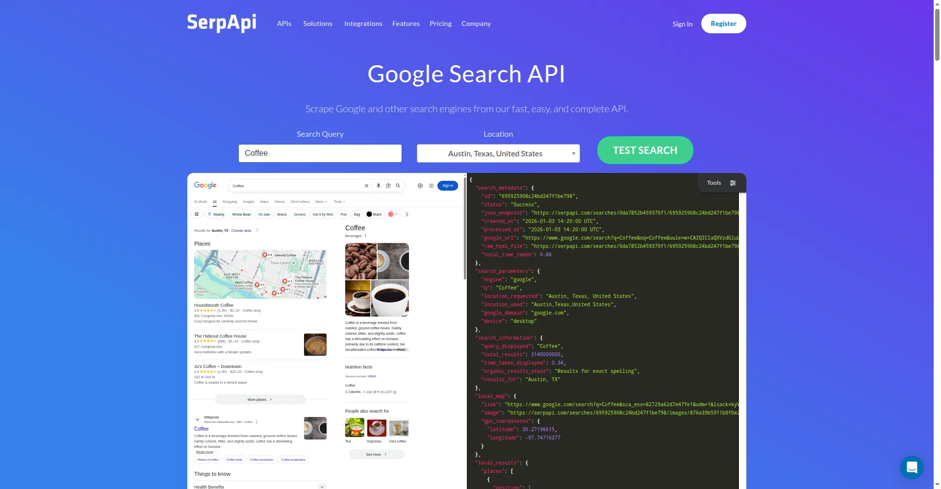 SerpApi homepage