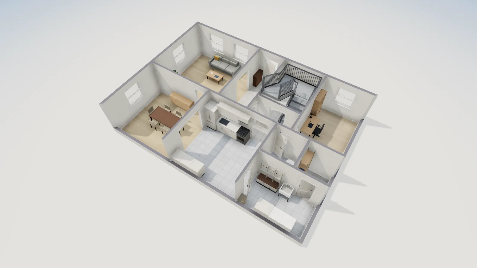 FloorGen — 4-bed two-story template in 3D
