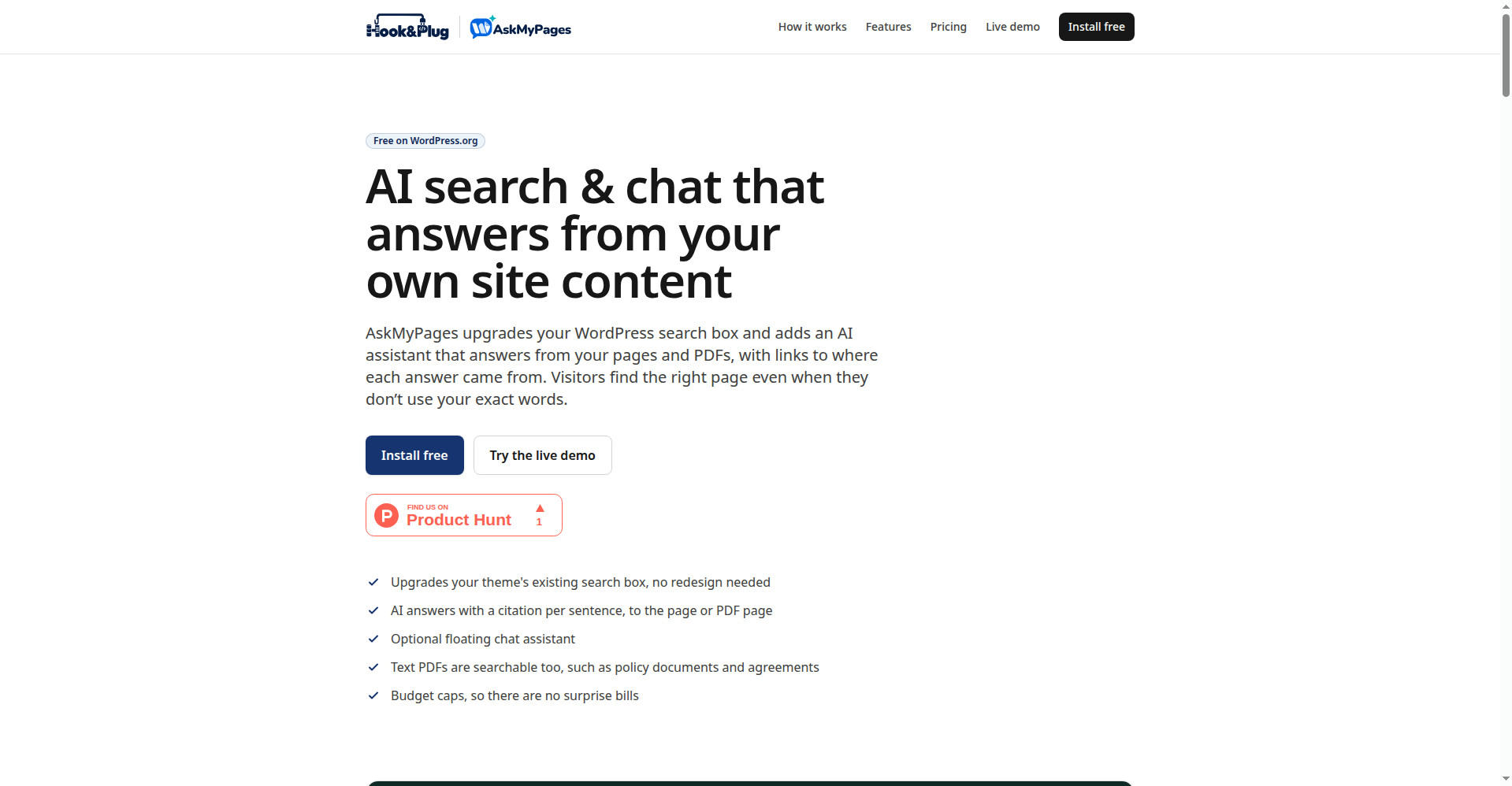 Homepage: AI search and chat that answers from your own site content