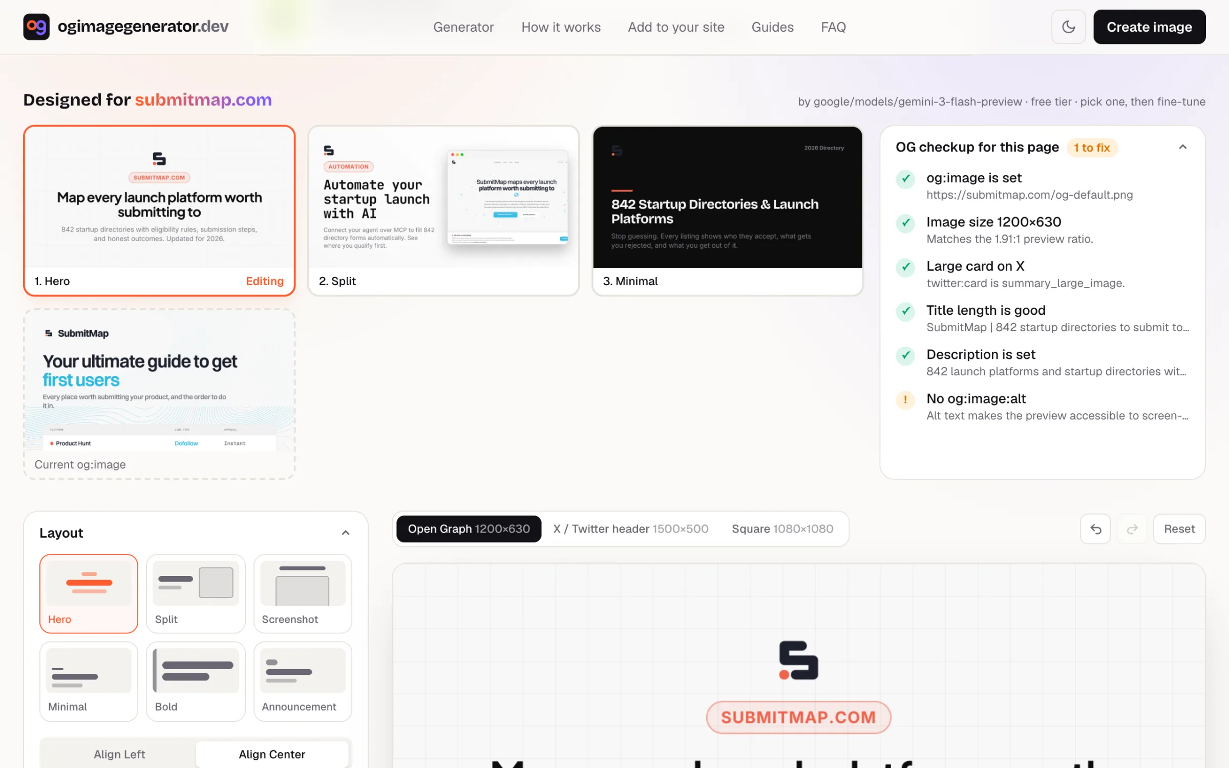 Three on-brand OG designs from one URL