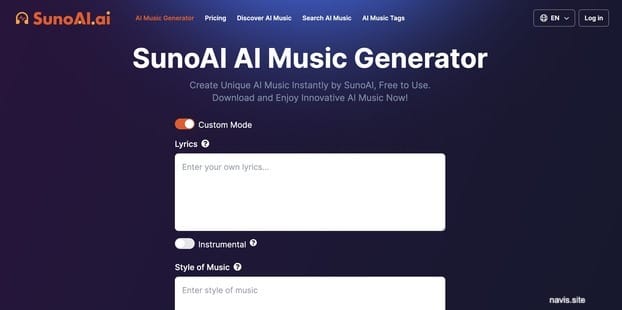 SunoAI.ai screenshot and logo