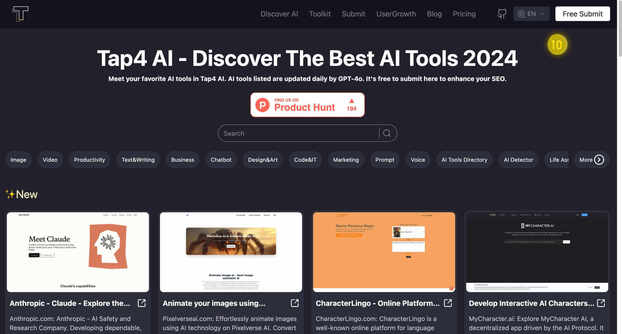 Tap4 AI Tools Directory screenshot and logo