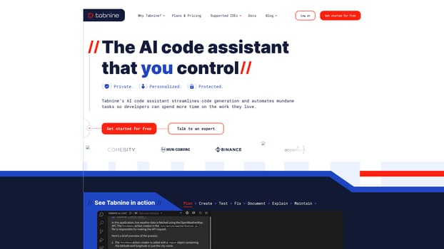 Tabnine AI code assistant screenshot and logo