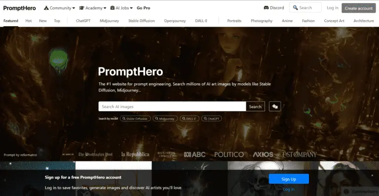 PromptHero screenshot and logo