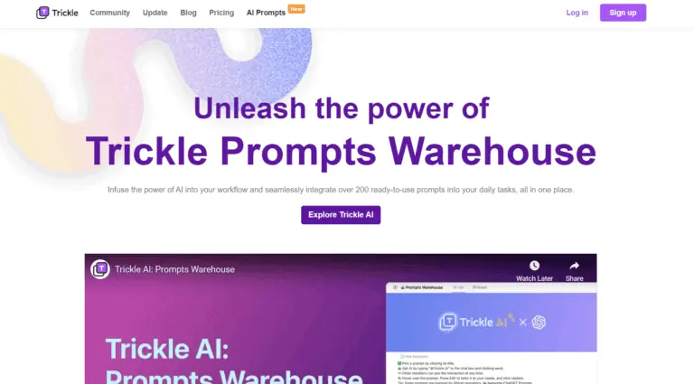 Trickle AI: Prompts Warehouse screenshot and logo