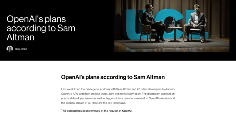 “OpenAI’s plans according to Sam Altman” removed by OpenAI screenshot and logo